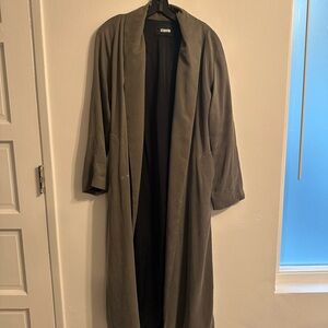 Reformation Olive Green Silk Long Duster Coat